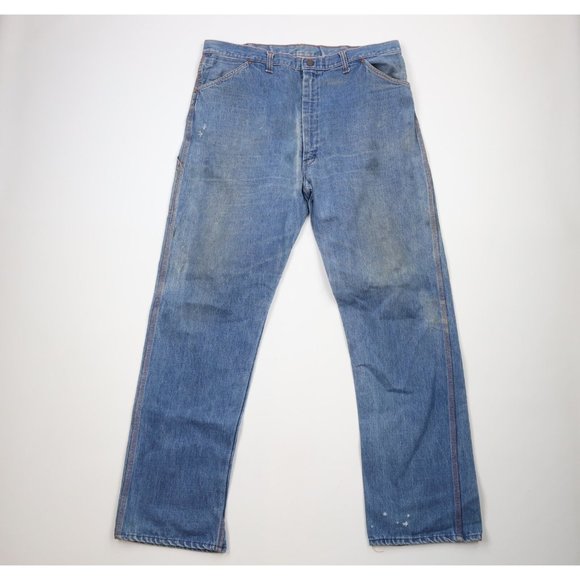 Vintage 70s Big Mac Mens 40x34 Distressed Wide Leg Bell Bottoms Denim Jeans USA
